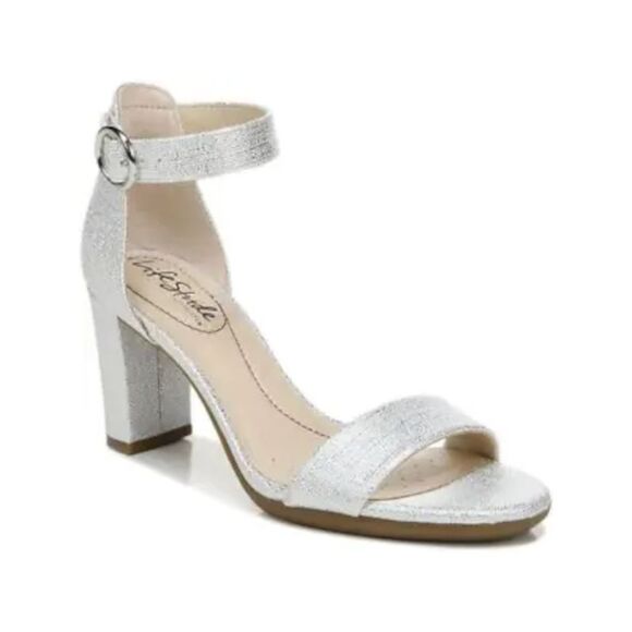 LIFE STRIDE Shoes - LIFE STRIDE Womens Platino Silver Averly Toe Block Heel Heeled Sandal 7.5 W